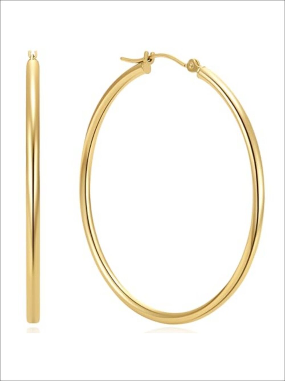 14K Gold Plated Hoop Earrings 45mm Chunky Click-Top
